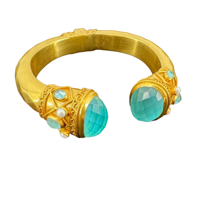 Julie Vos Amazonite Pearl Greek Key Hinged Cuff Bracelet