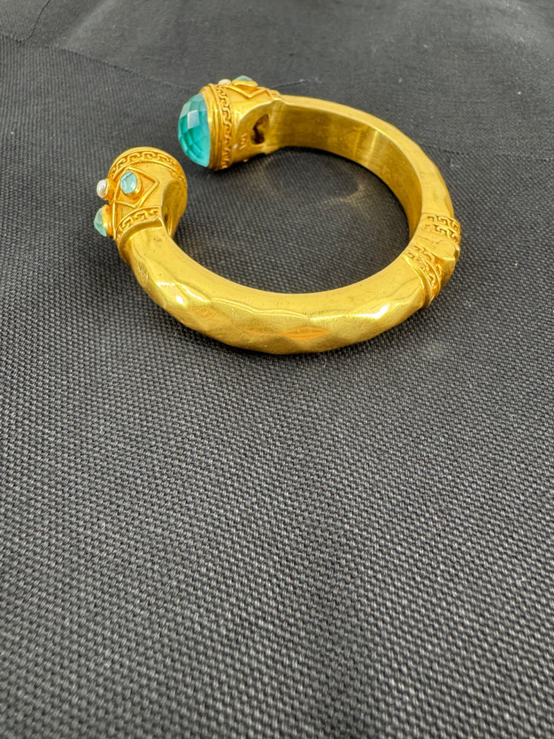 Julie Vos Amazonite Pearl Greek Key Hinged Cuff Bracelet