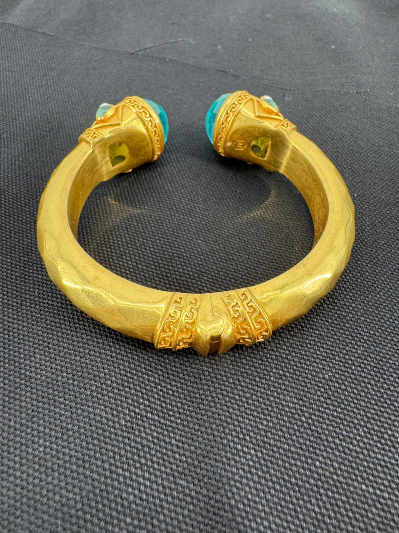 Julie Vos Amazonite Pearl Greek Key Hinged Cuff Bracelet