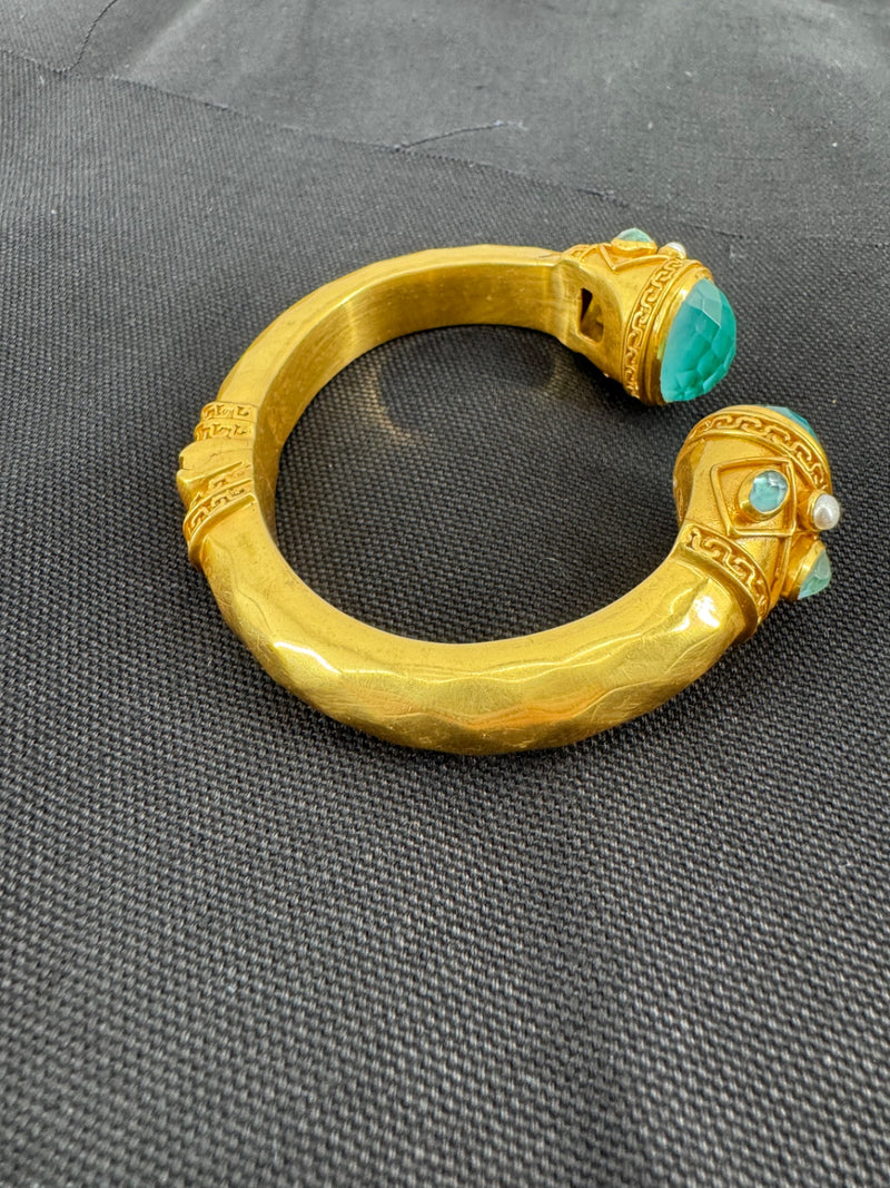 Julie Vos Amazonite Pearl Greek Key Hinged Cuff Bracelet