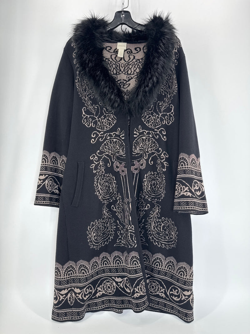 Chico's Faux Fur Collar Lurex Cardigan - Removable Collar Size 2