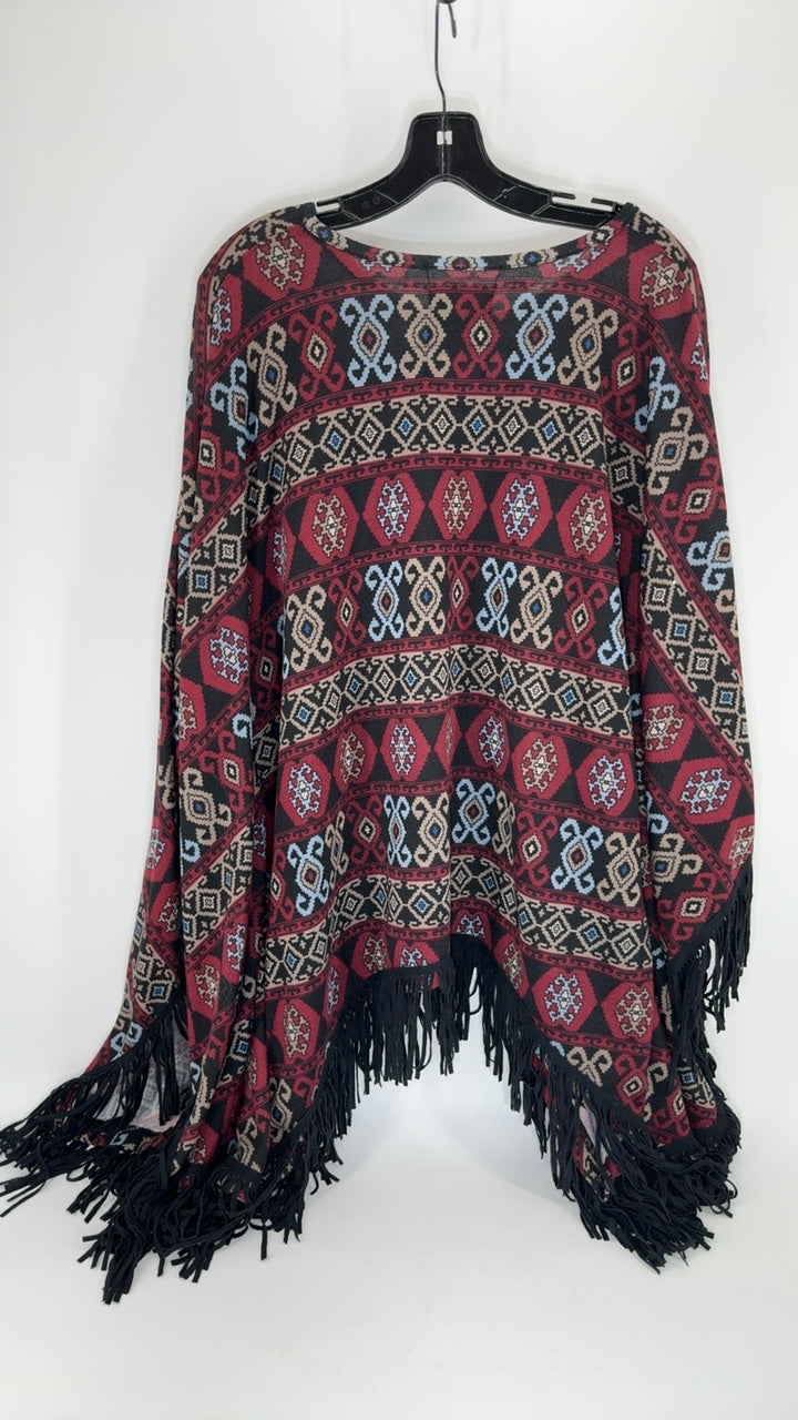  Double D Ranch Aztec Fringe Western Poncho One Size 