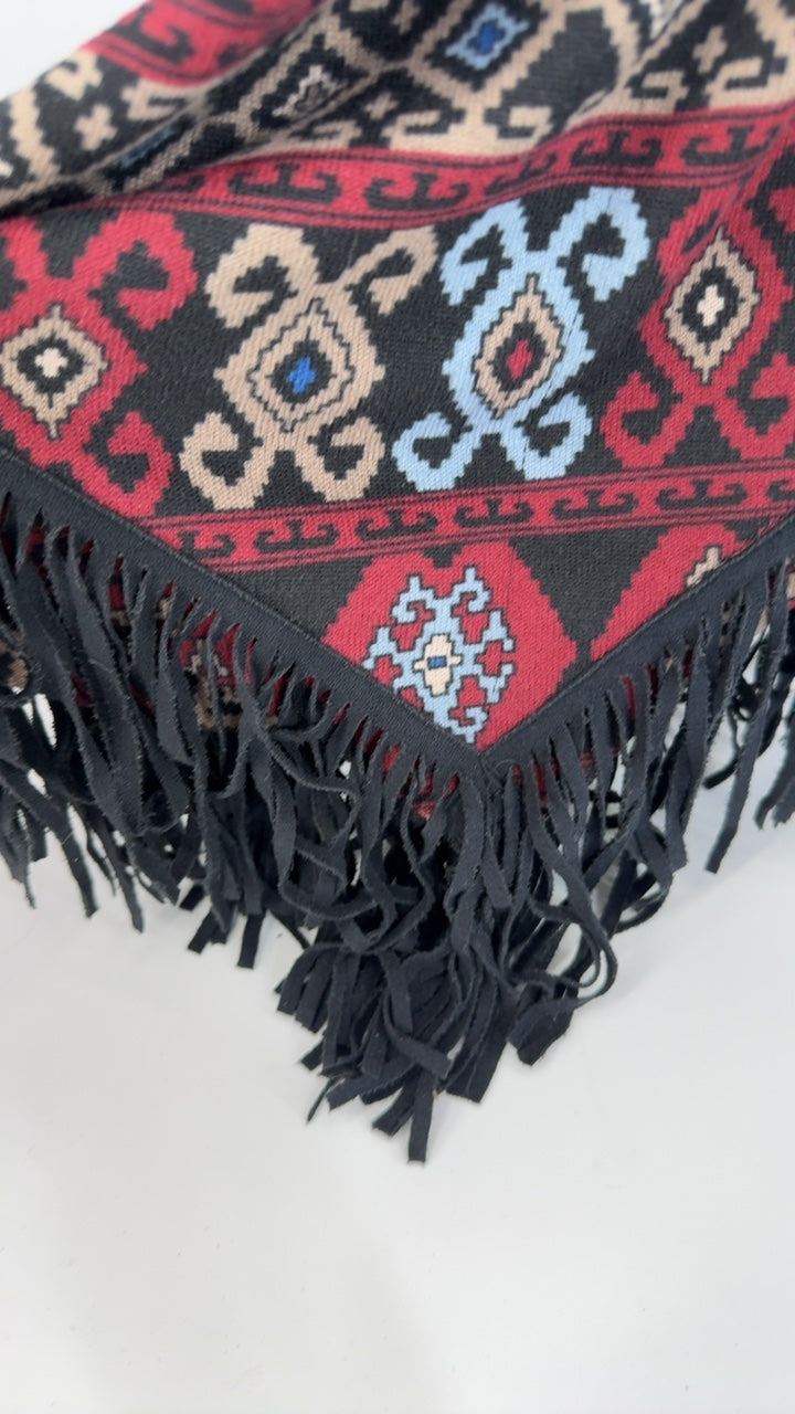  Double D Ranch Aztec Fringe Western Poncho One Size 