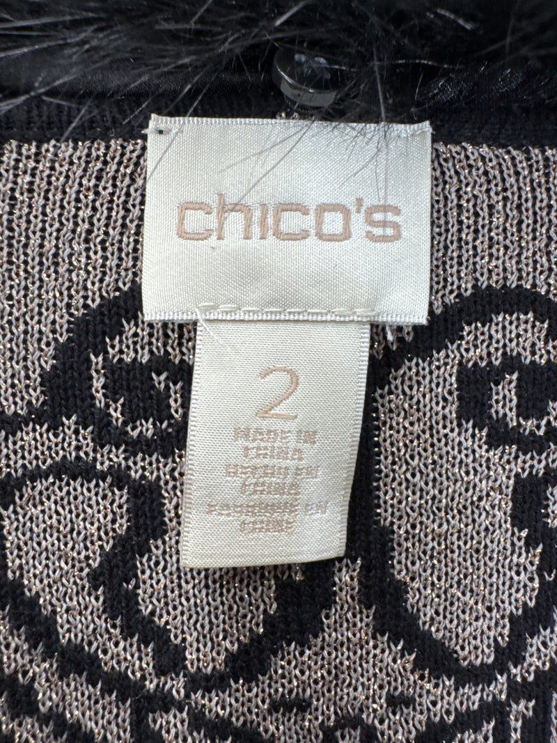 Chico's Faux Fur Collar Lurex Cardigan - Removable Collar Size 2