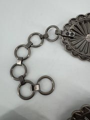 L&B Silver Scalloped Metal Belt with Turquoise Stones