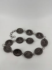 L&B Silver Scalloped Metal Belt with Turquoise Stones