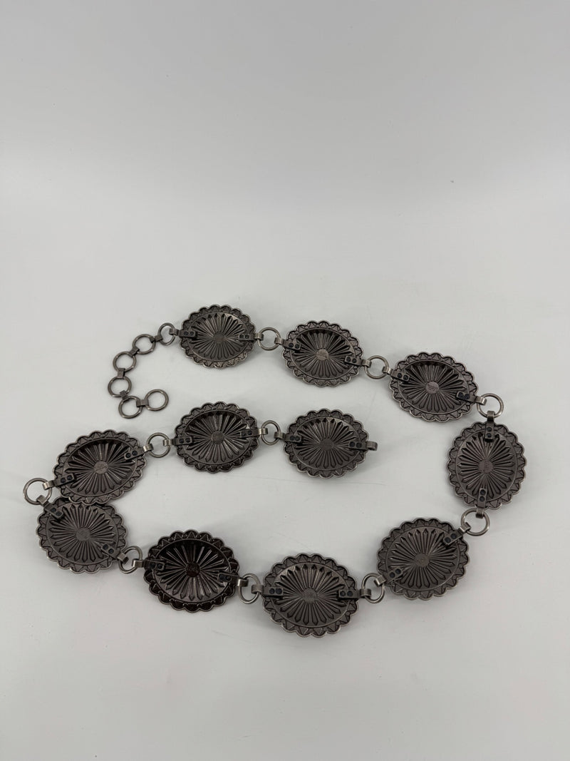 L&B Silver Scalloped Metal Belt with Turquoise Stones