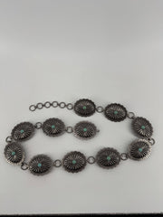 L&B Silver Scalloped Metal Belt with Turquoise Stones