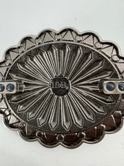 L&B Silver Scalloped Metal Belt with Turquoise Stones
