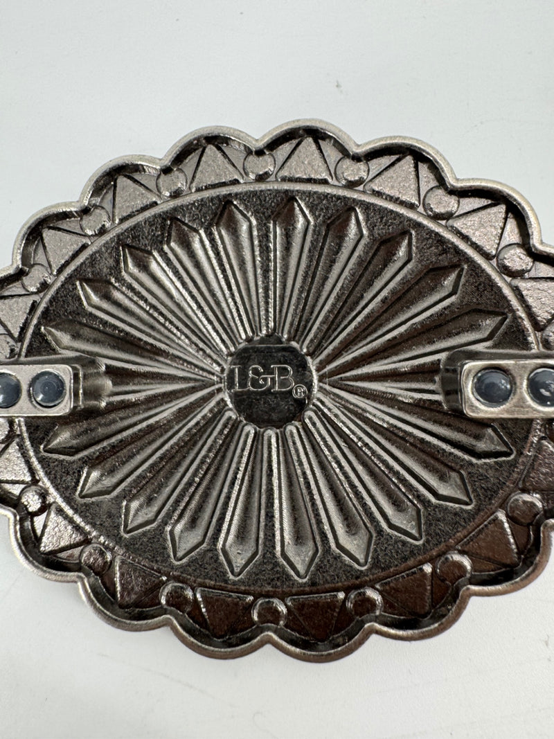 L&B Silver Scalloped Metal Belt with Turquoise Stones