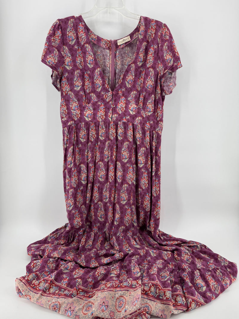 Natural Life Purple Feather Print Dress Size LG