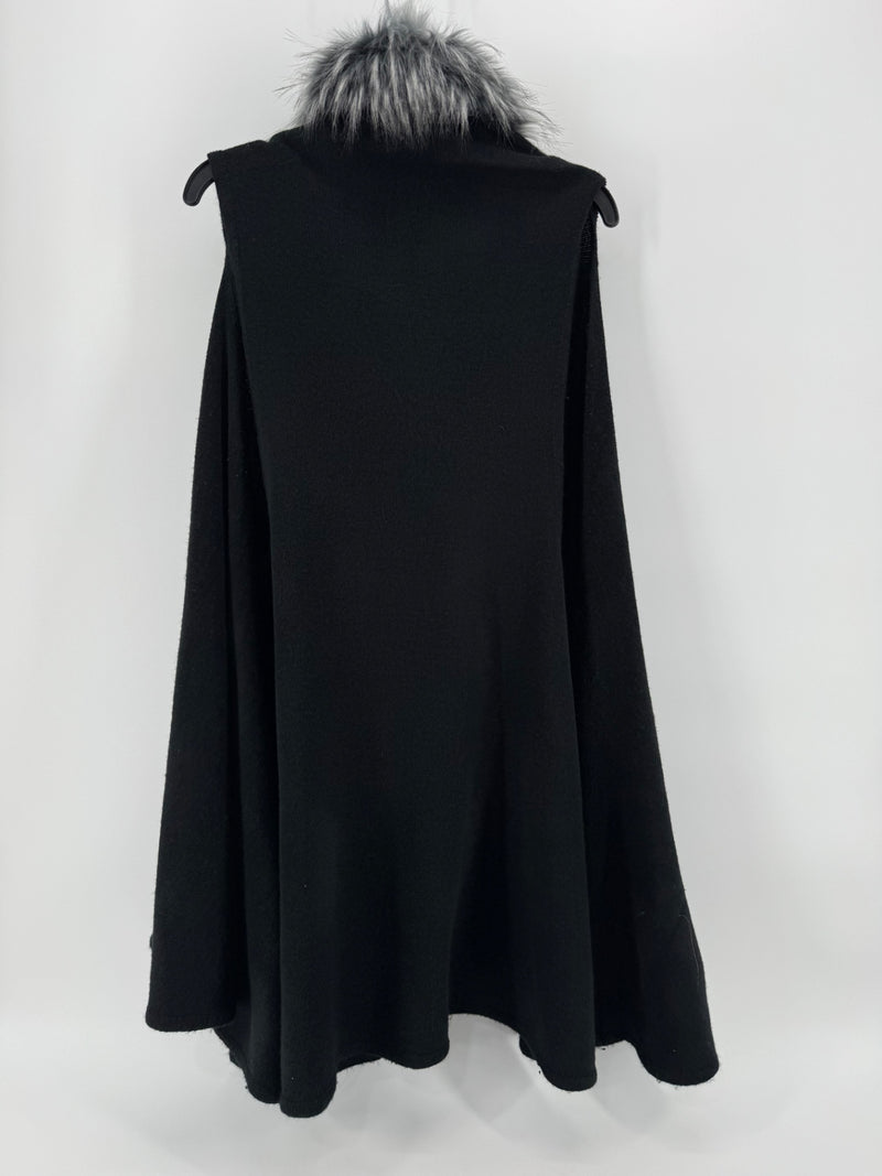 Odina Black Sleeveless Fur Lined Cardigan One Size