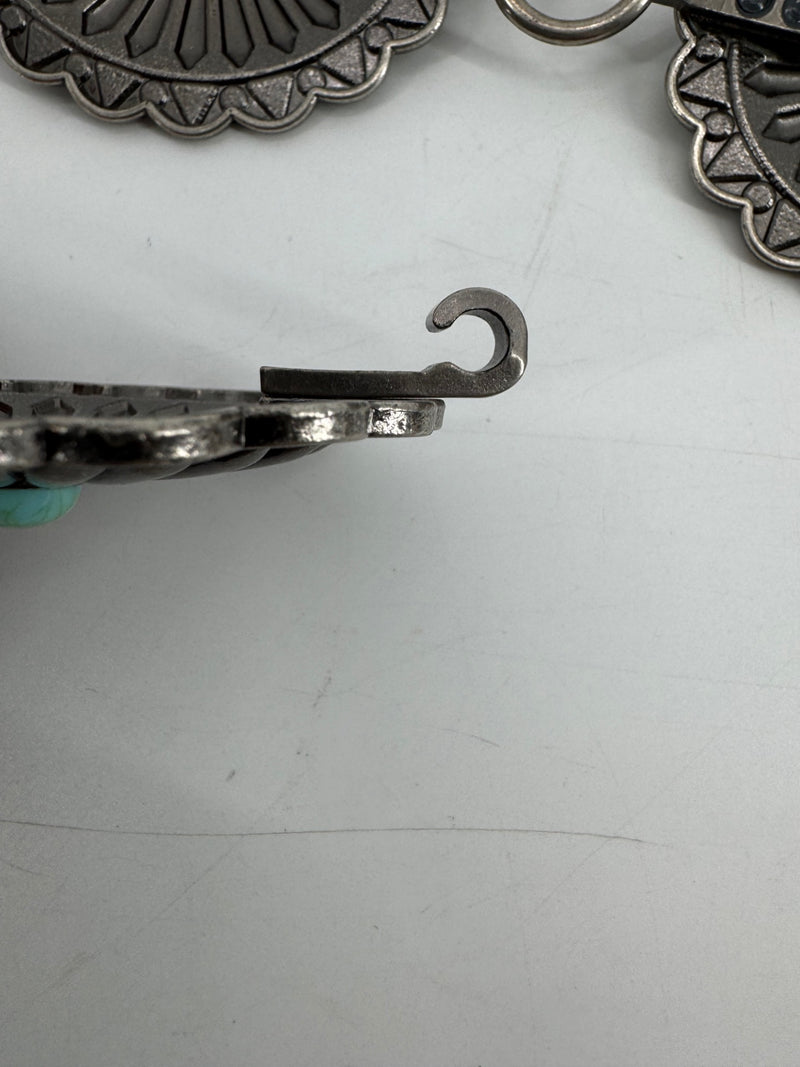L&B Silver Scalloped Metal Belt with Turquoise Stones