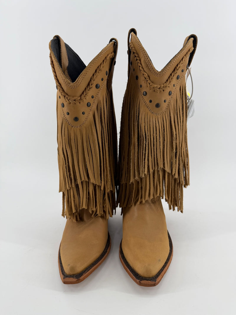 Liberty Black Leather Fringe Womens Boots - Tan Size 7 NEW