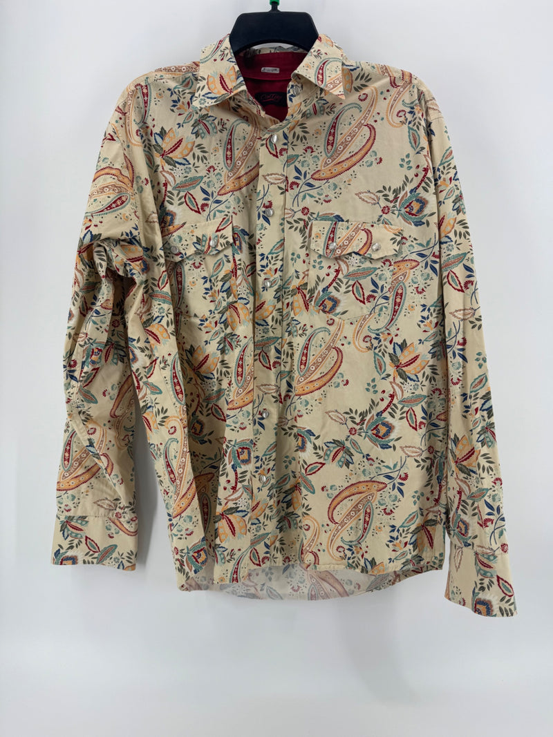 Contigo Tan Multicolor Print Button Up Size Lg