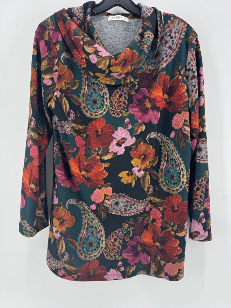 Jess & Jane Floral Long Sleeve Top Size LG