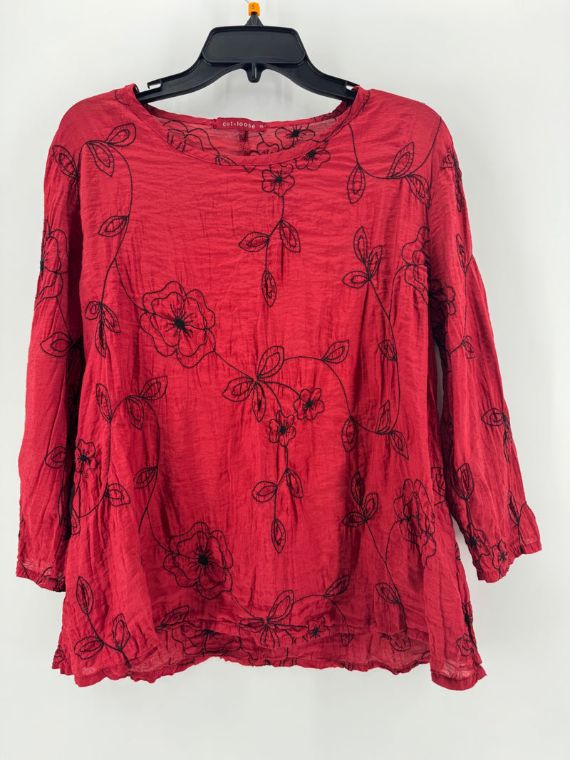 Cut Loose Red/Black Embroidered Top Size SM