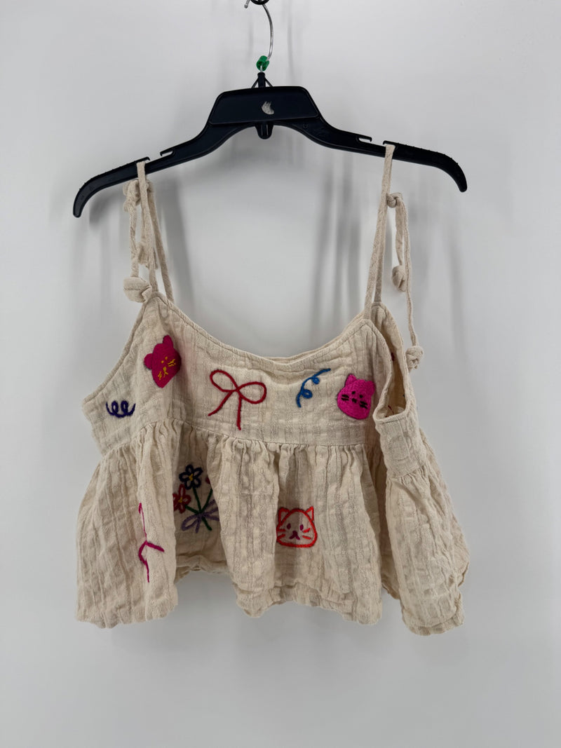 Unbranded Embroidered Cat Top Size M/L