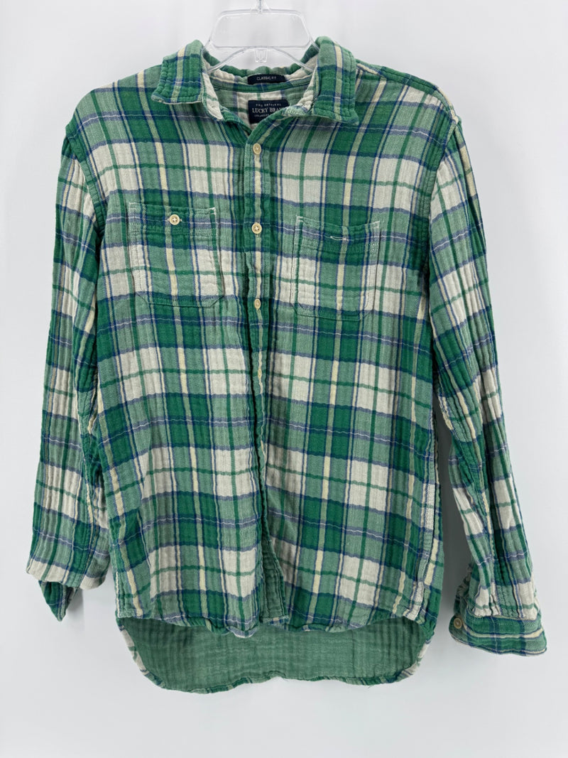 Lucky Brand Green Plaid Button Up Size M