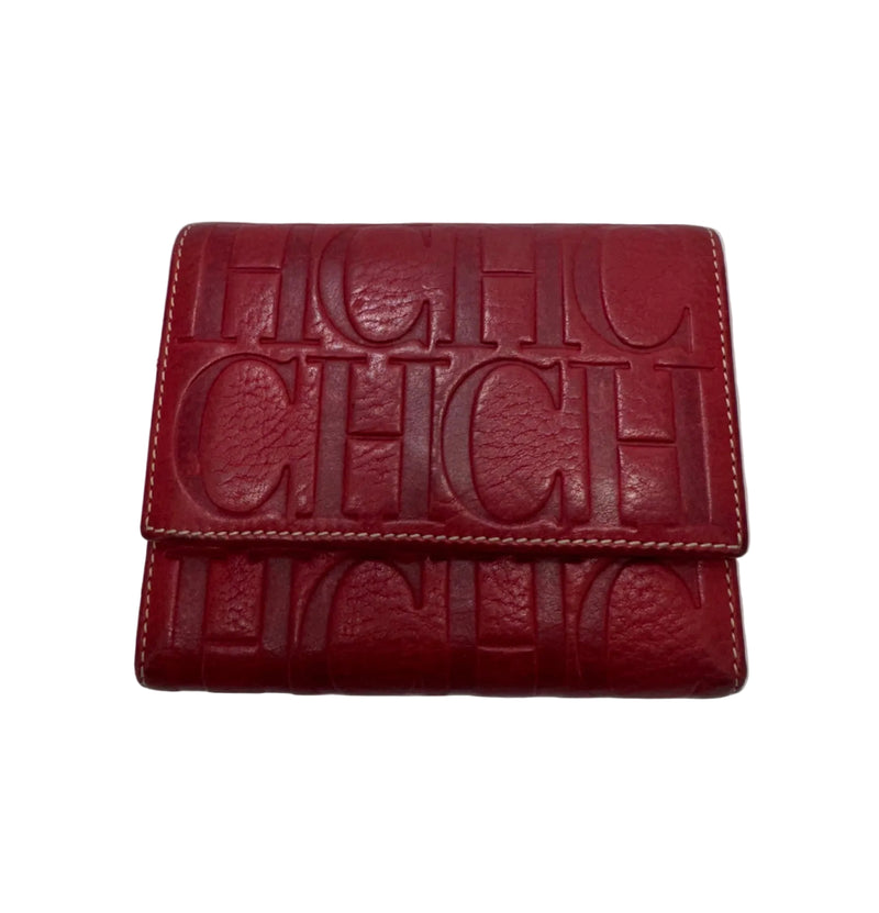 Carolina Herrera Trifold Leather Embossed Red Wallet