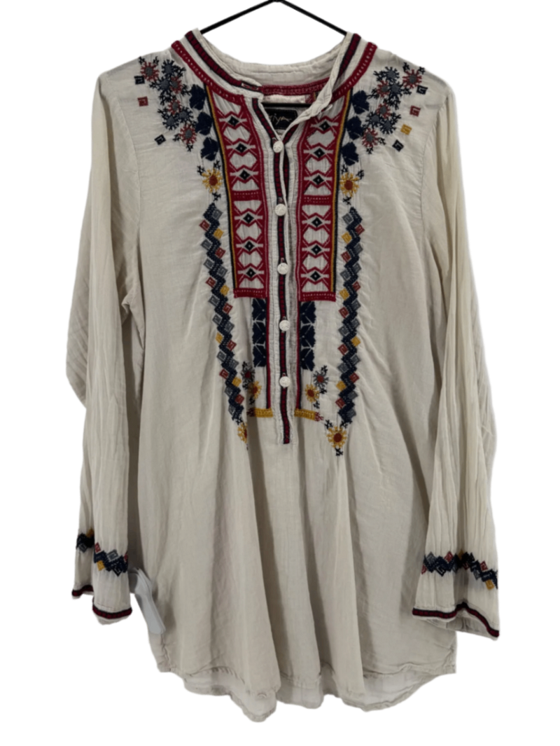 Biya Johnny Was Cream LS Embroidered Tunic Size Small