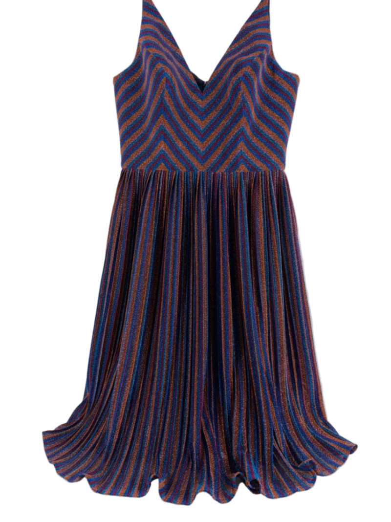 Dress the Population Haley Metallic Plunging Fit & Flare Pleated Party Dress