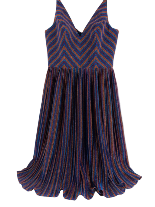 Dress the Population Haley Metallic Plunging Fit & Flare Pleated Party Dress
