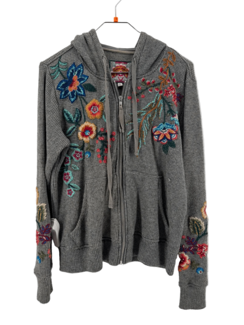 Johnny Was Metallic Thermal Gray Hoodie