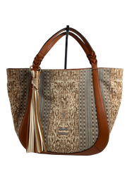 Ulla Johnson Albers Jacquard Leather Trim Tote Bag Brown Tan