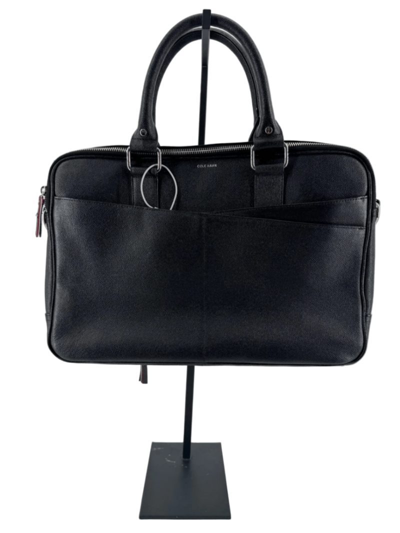Cole Haan / American Airlines Black Pebble Leather Messenger Bag New