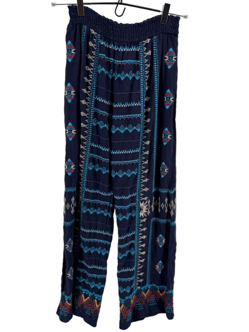 Johnny Was NAVY Linen Embroidered Pants Medium