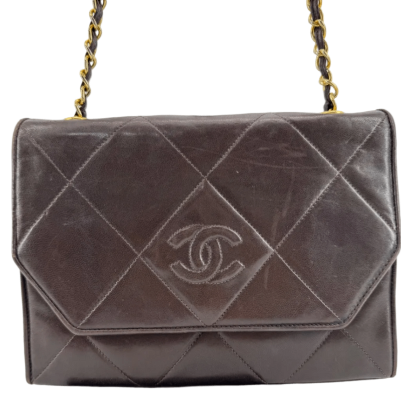 Chanel Vintage Brown Quilted Chain Shoulder Bag