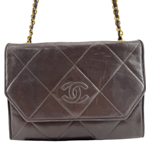 Chanel Vintage Brown Quilted Chain Shoulder Bag