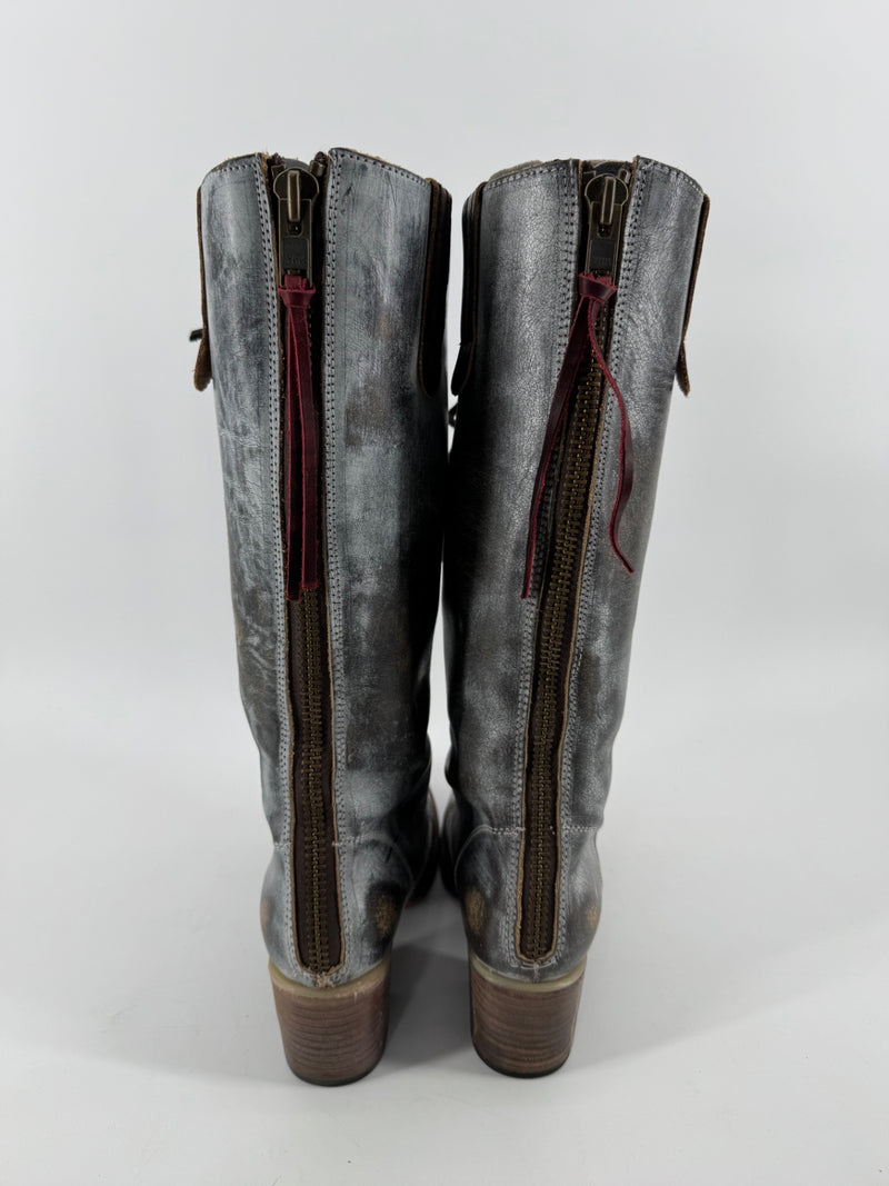 Freebird Gray Grany Knee High Boots Size 8