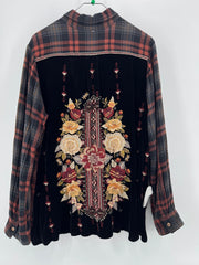 Johnny Was Velvet Red/Black Plaid Button Up Womens Large
