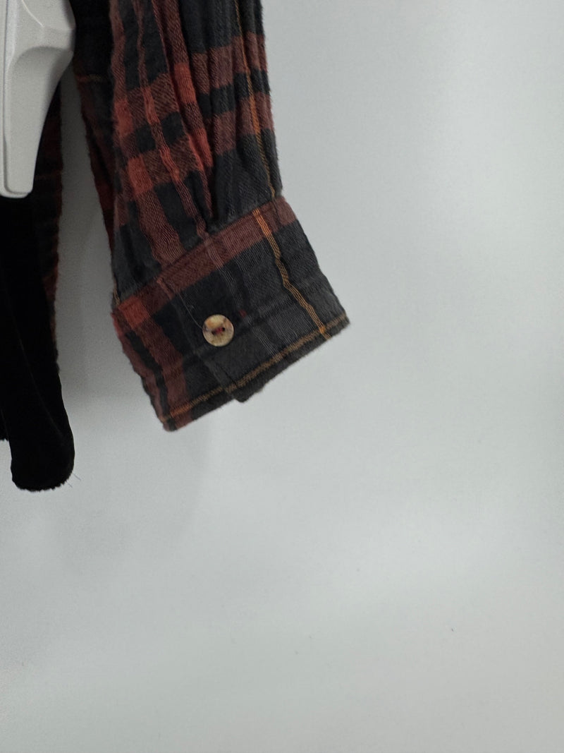 Johnny Was Velvet Red/Black Plaid Button Up Womens Large