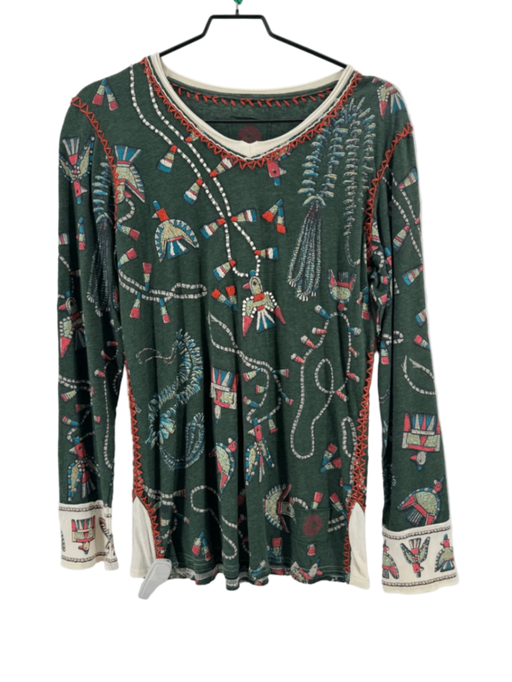 Double D Ranch Green Beaded Thunderbird LS Top Size L