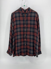 Johnny Was Velvet Red/Black Plaid Button Up Womens Large