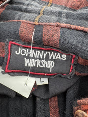 Johnny Was Velvet Red/Black Plaid Button Up Womens Large