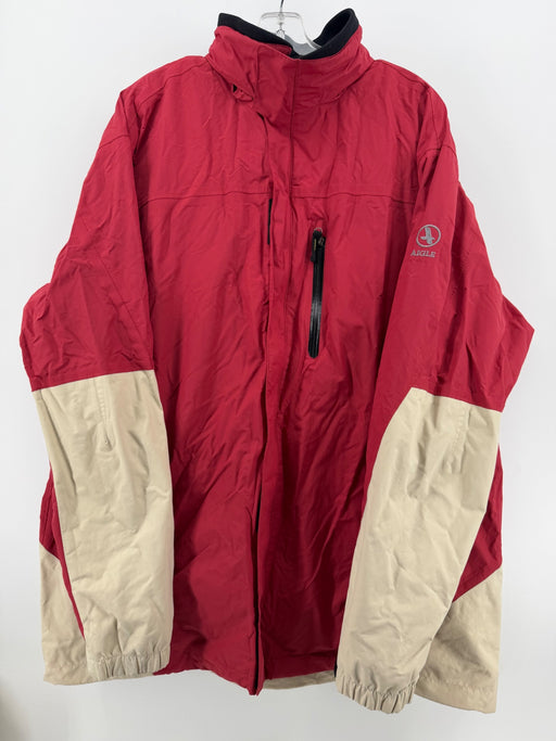 Aigle Men’s XXL Red Beige Outdoor Rain Jacket Hooded Colorblock Full Zip