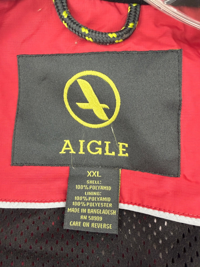 Aigle Men’s XXL Red Beige Outdoor Rain Jacket Hooded Colorblock Full Zip