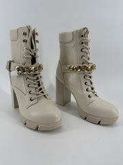 Nine West Ivory Heeled Boots w/ Gold Chain