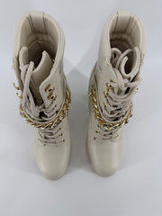 Nine West Ivory Heeled Boots w/ Gold Chain