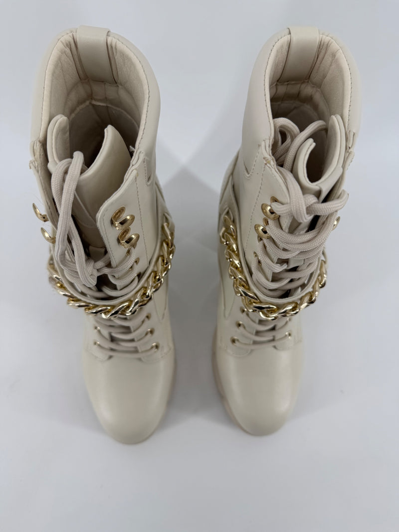 Nine West Ivory Heeled Boots w/ Gold Chain