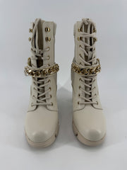 Nine West Ivory Heeled Boots w/ Gold Chain