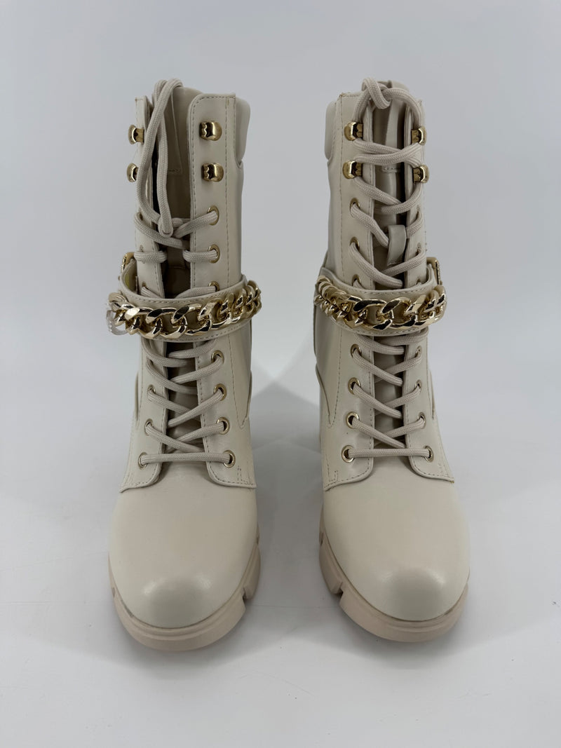 Nine West Ivory Heeled Boots w/ Gold Chain