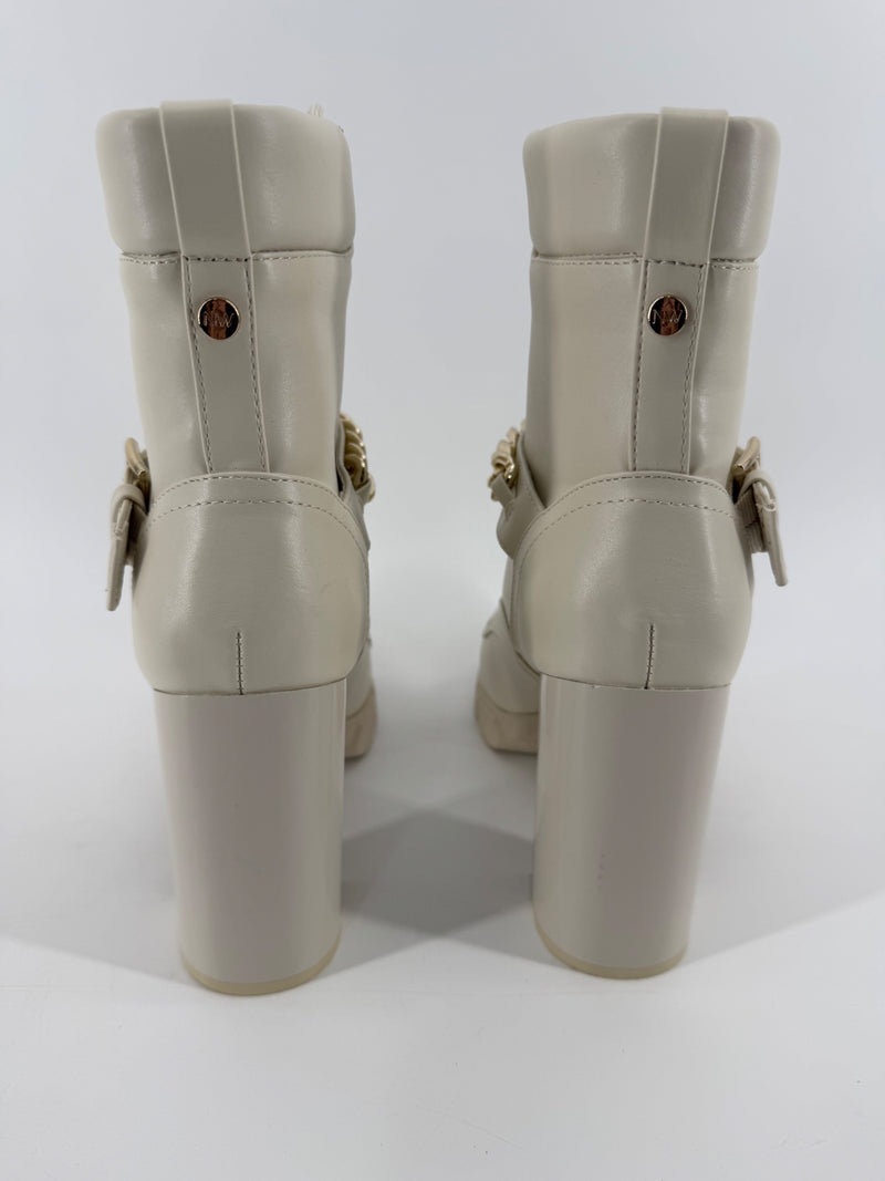 Nine West Ivory Heeled Boots w/ Gold Chain