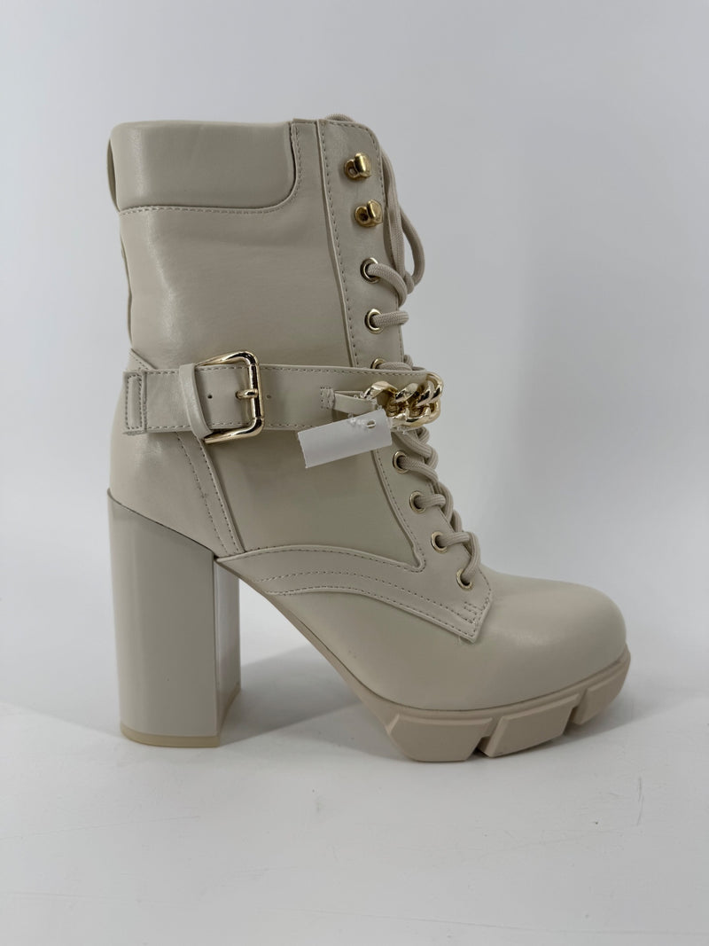 Nine West Ivory Heeled Boots w/ Gold Chain