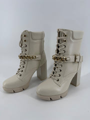 Nine West Ivory Heeled Boots w/ Gold Chain