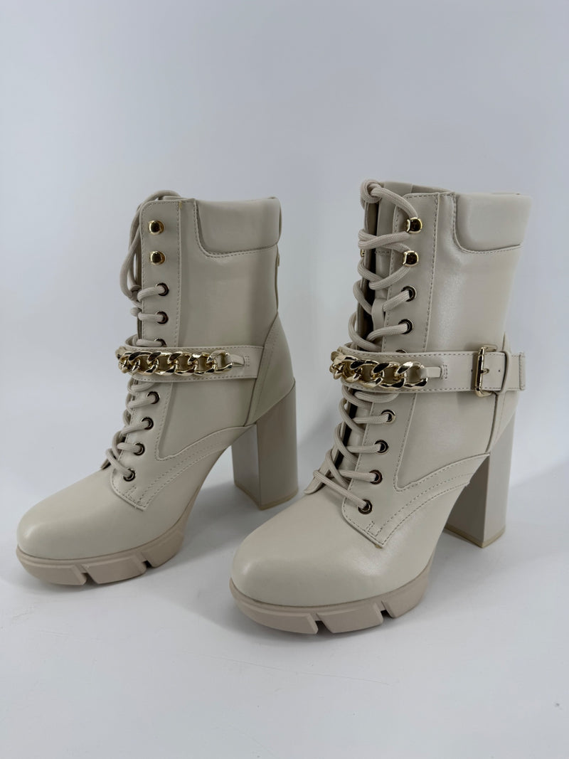 Nine West Ivory Heeled Boots w/ Gold Chain